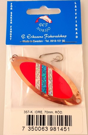 Idre røyeblink 15g, 70mm, kobber / rød + blå flash